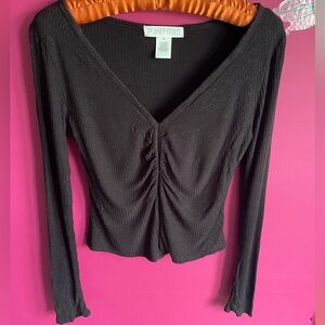 🖤PlanetGold BlackShimmer LongSleeveTop with Ruched Detail⚜️